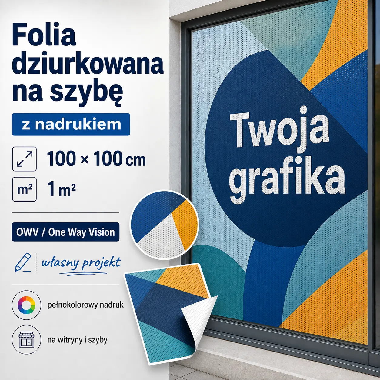 Folia dziurkowana na szybę z nadrukiem 1 m²