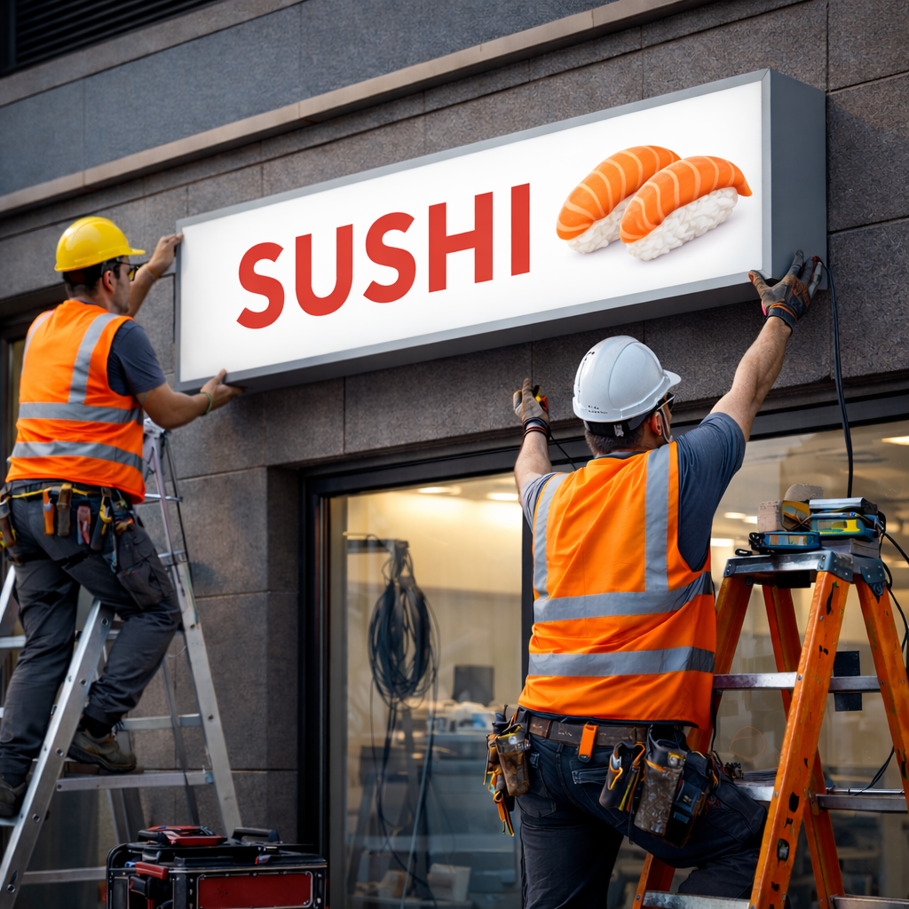 Montaż reklamy zewnętrznej – instalacja szyldu reklamowego