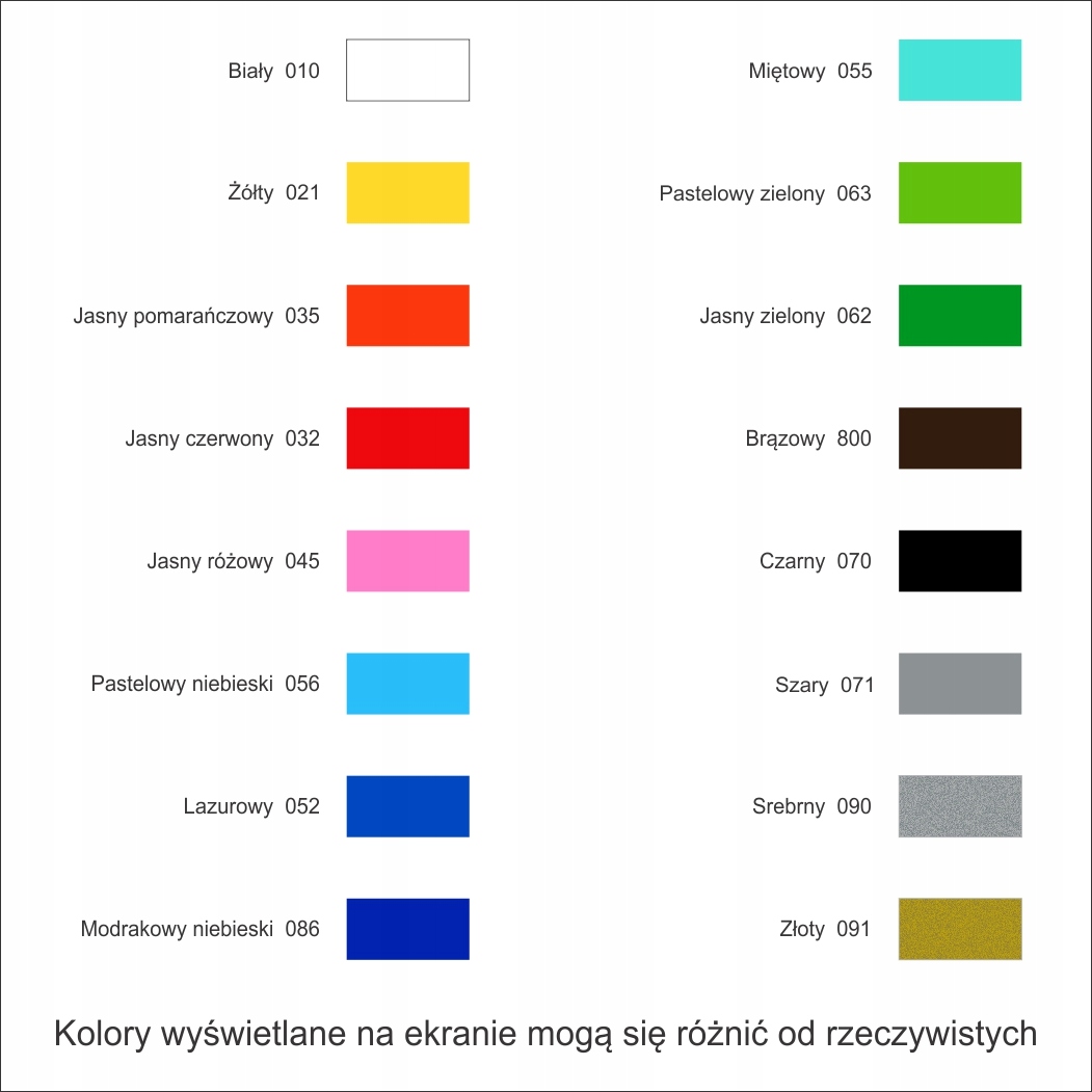Kolory ramek kieszeni / koszulki na dokumenty