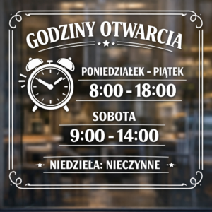 Naklejka na drzwi z godzinami otwarcia 50 x 50 cm