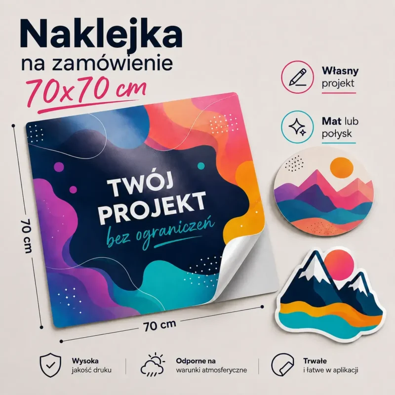 Duża naklejka na zamówienie 70x70 cm z własnym projektem