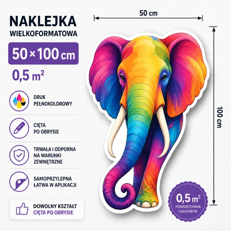 Naklejka wielkoformatowa 50 × 100 cm – 0,5 m², cięta po obrysie