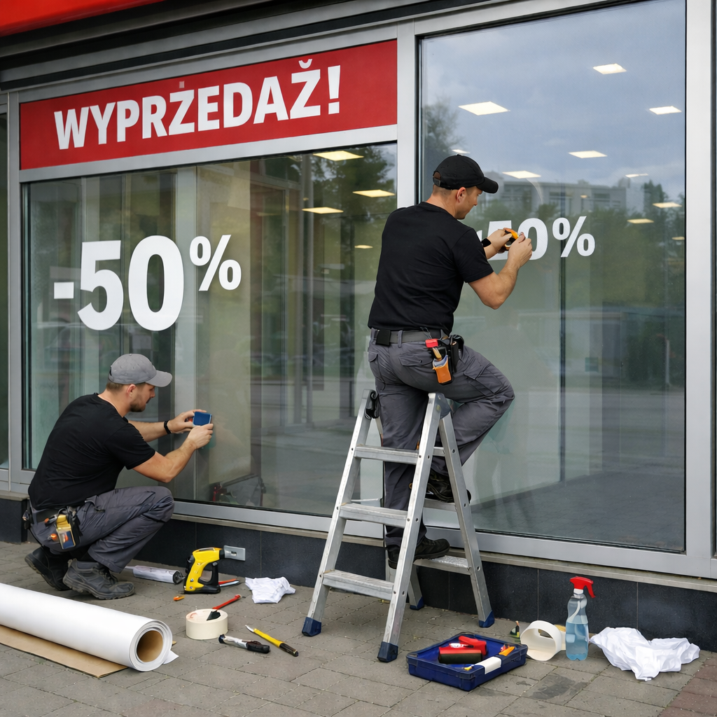 Proces oklejania witryn