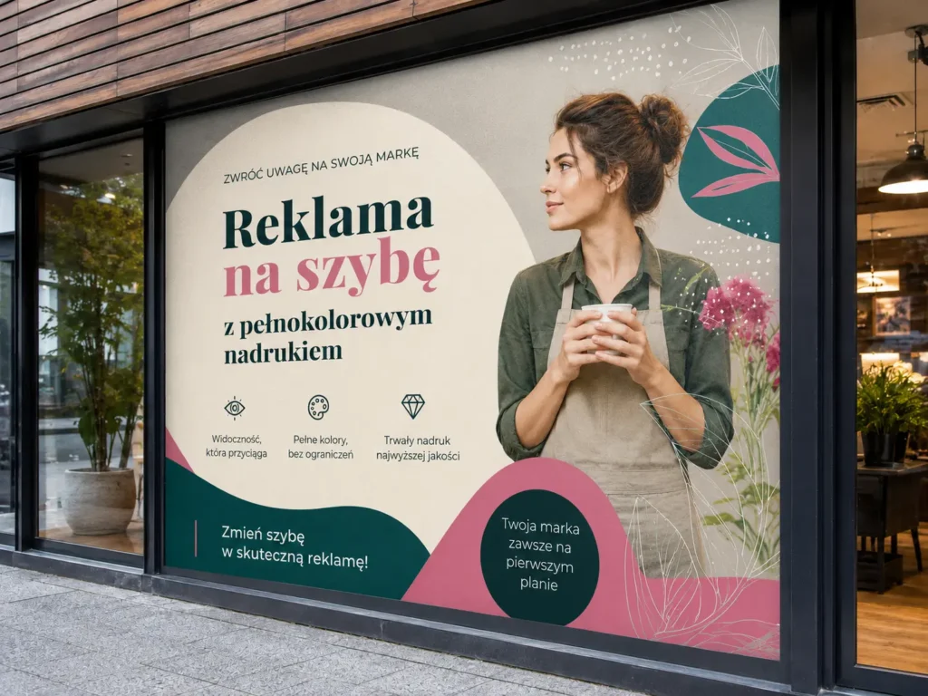 Reklama na szybę z pełnokolorowym nadrukiem