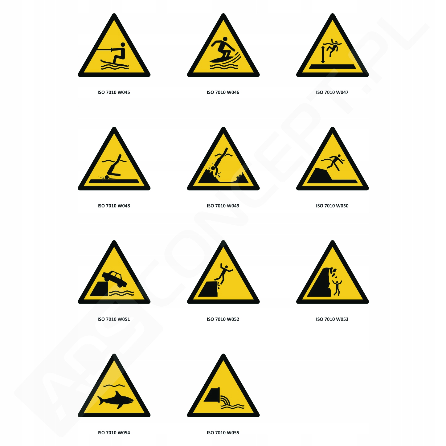 Zestaw W045–W055 – znaki ostrzegawcze
